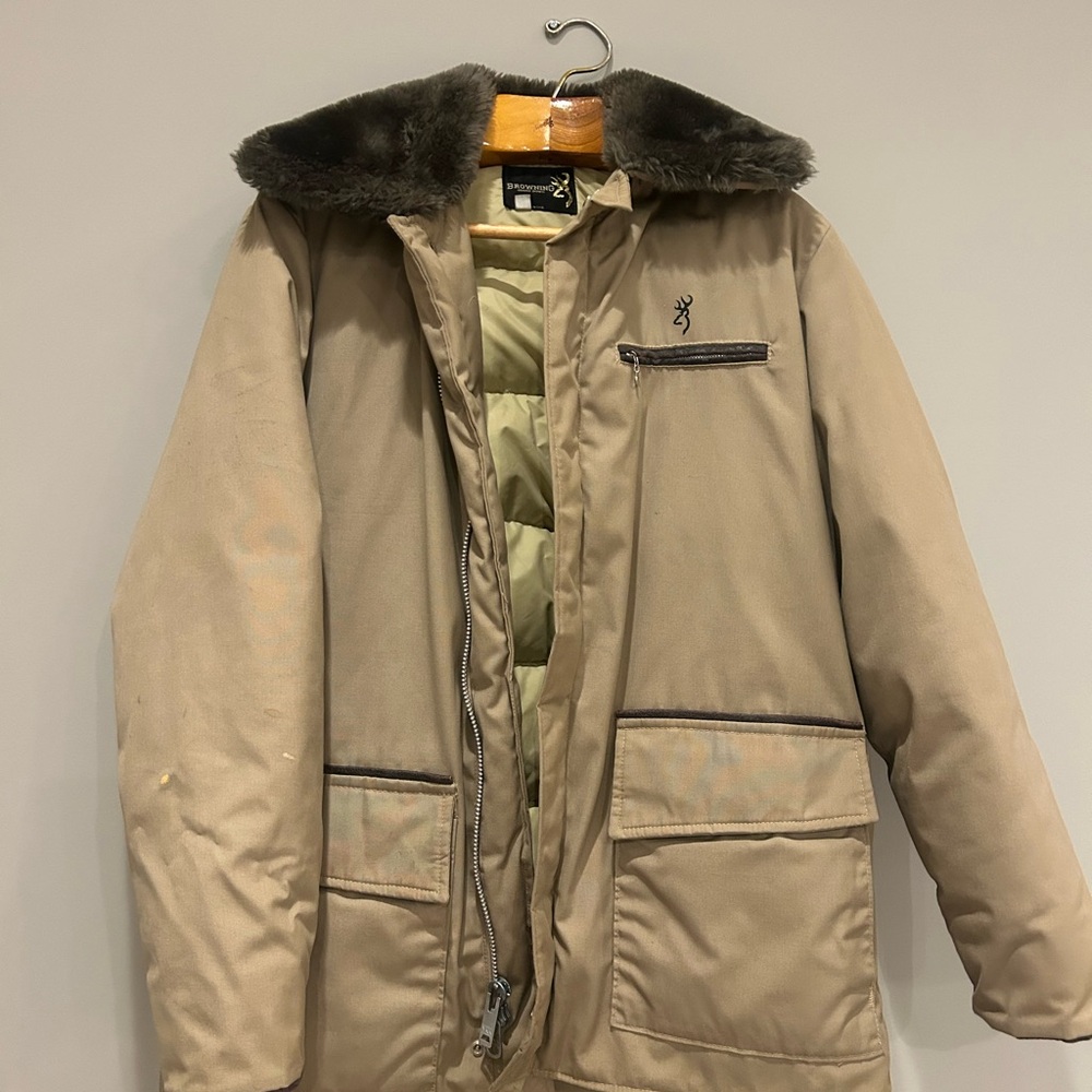 Vintage Browning Hunting Jacket with Fur Collar